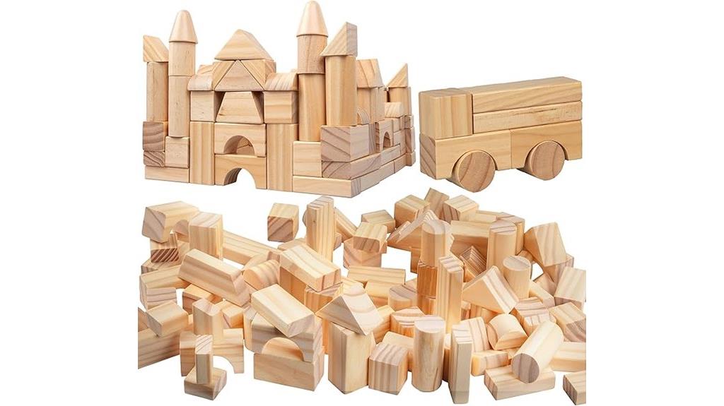 100 piece natural wood blocks