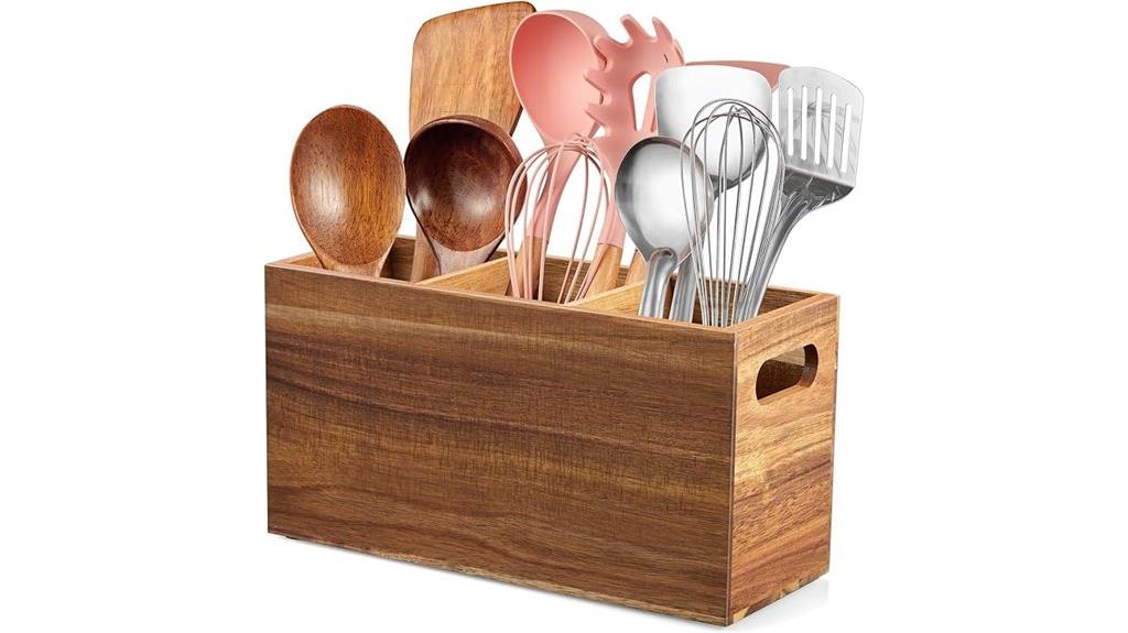 acacia wood utensil holder
