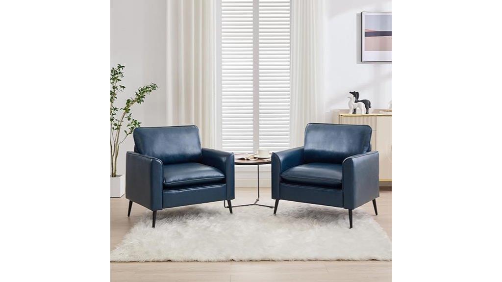blue faux leather armchairs