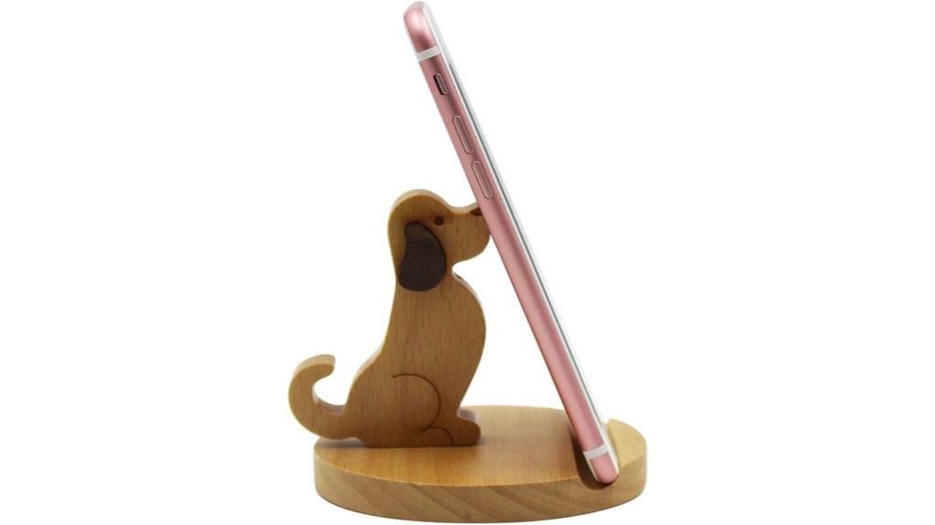 dog shaped wooden phone stand