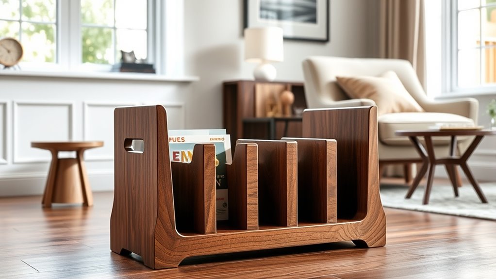 elegant wooden magazine storage