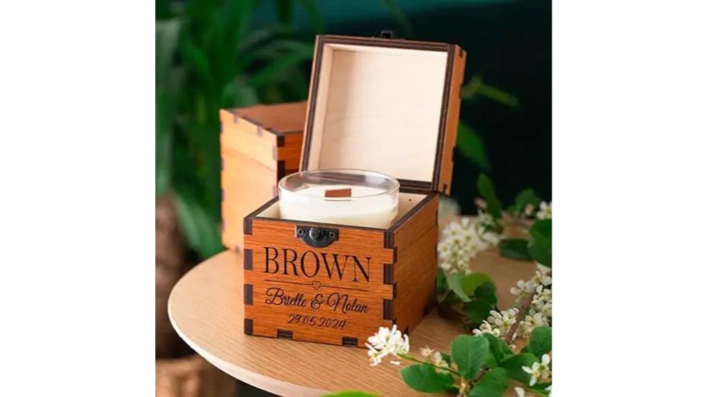 engraved wooden candle box