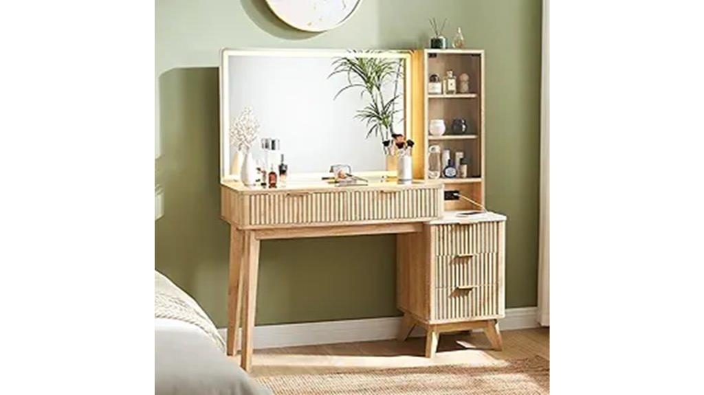 fluted vanity desk with lights