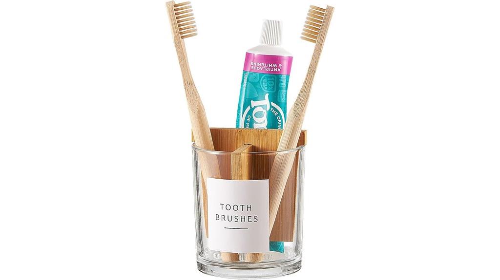 glass toothbrush holder with bamboo divider