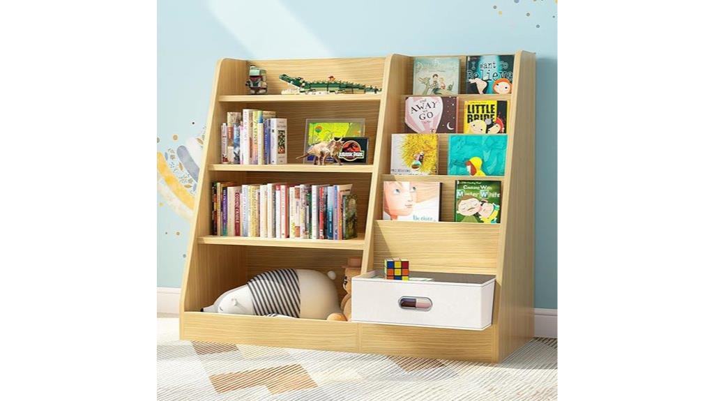 kids wooden bookshelf drawer