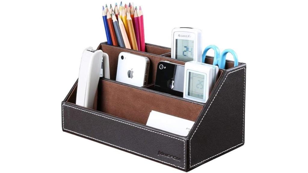 leather desk organizer with five compartments