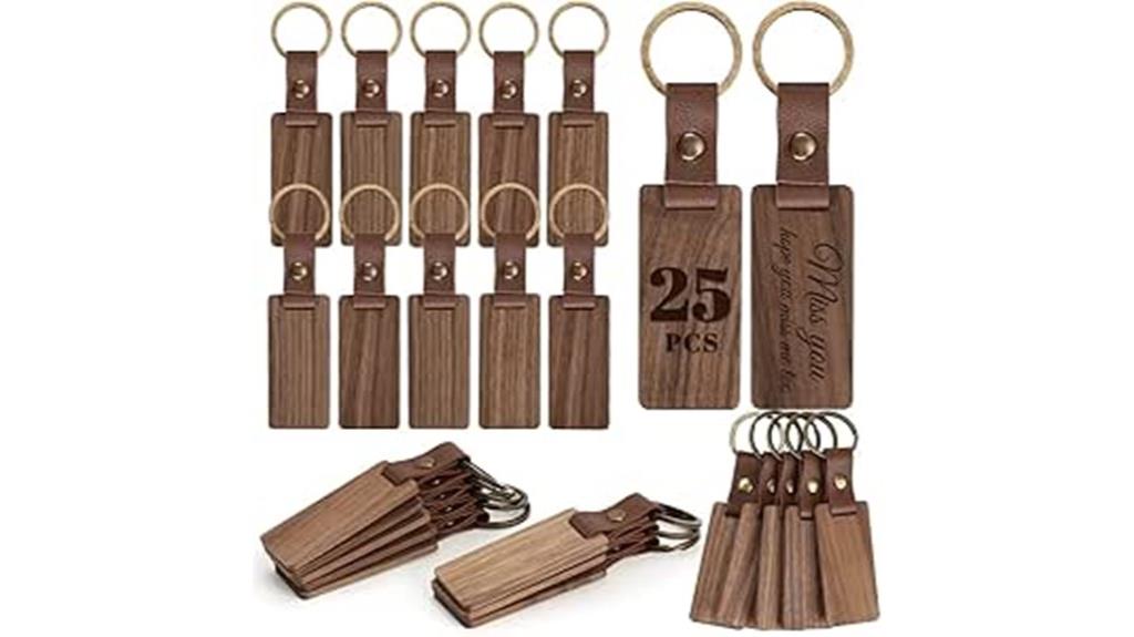 leather wood keychain set