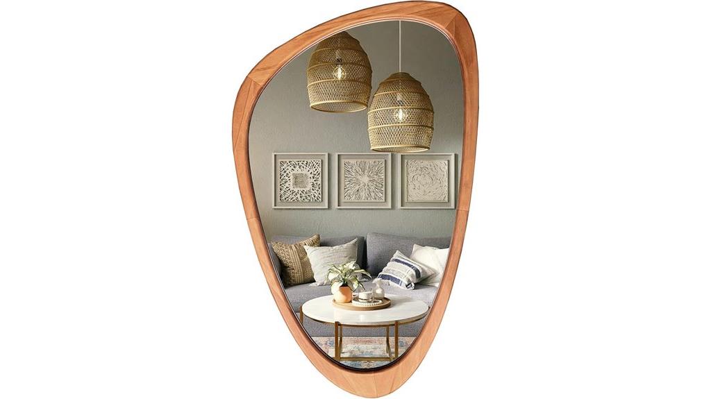 modern asymmetrical wooden mirror