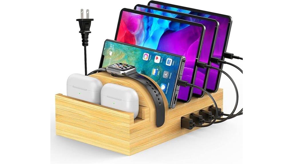 multi device bamboo charging station
