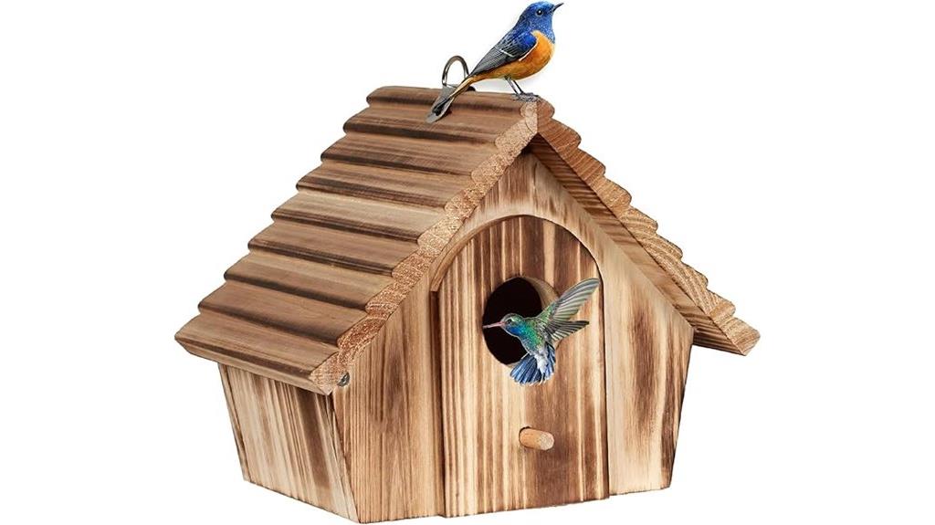 outdoor hanging wooden birdhouse