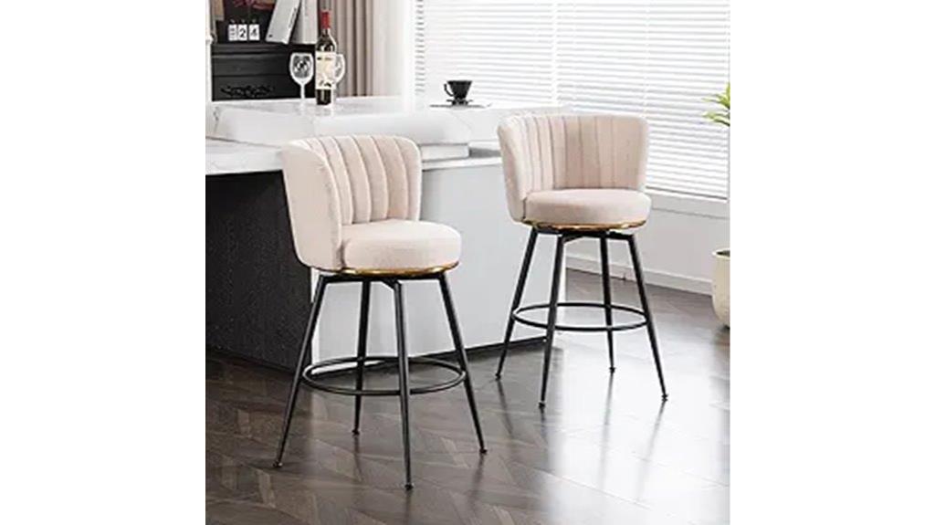 pair of adjustable beige bar stools
