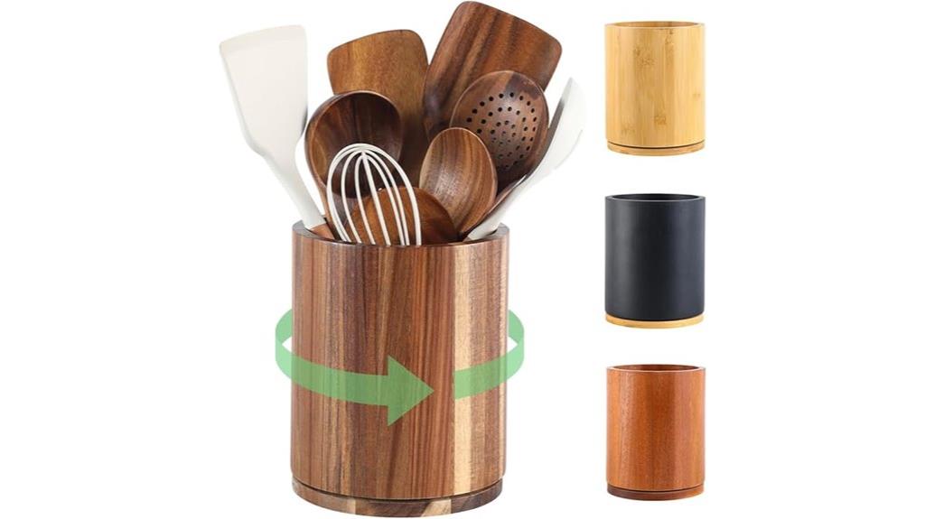 rotating wooden utensil holder