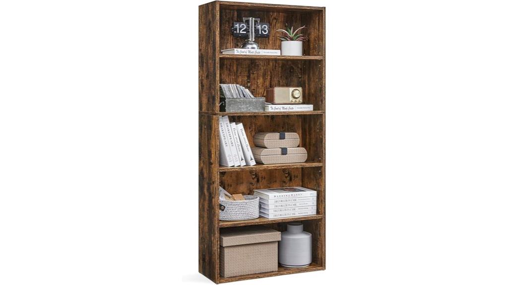 rustic brown 5 tier bookshelf