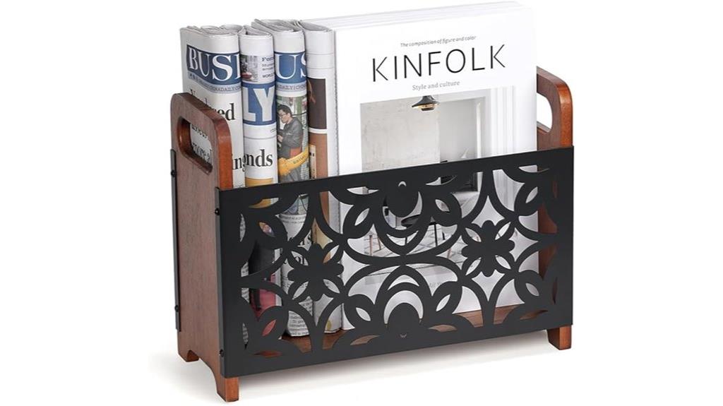 rustic wooden magazine organizer