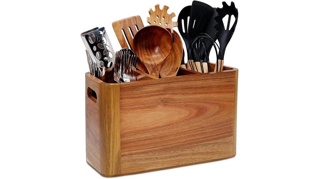 rustic wooden utensil storage