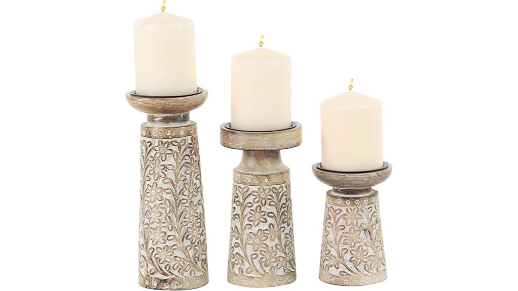 set of 3 mango wood candle holders