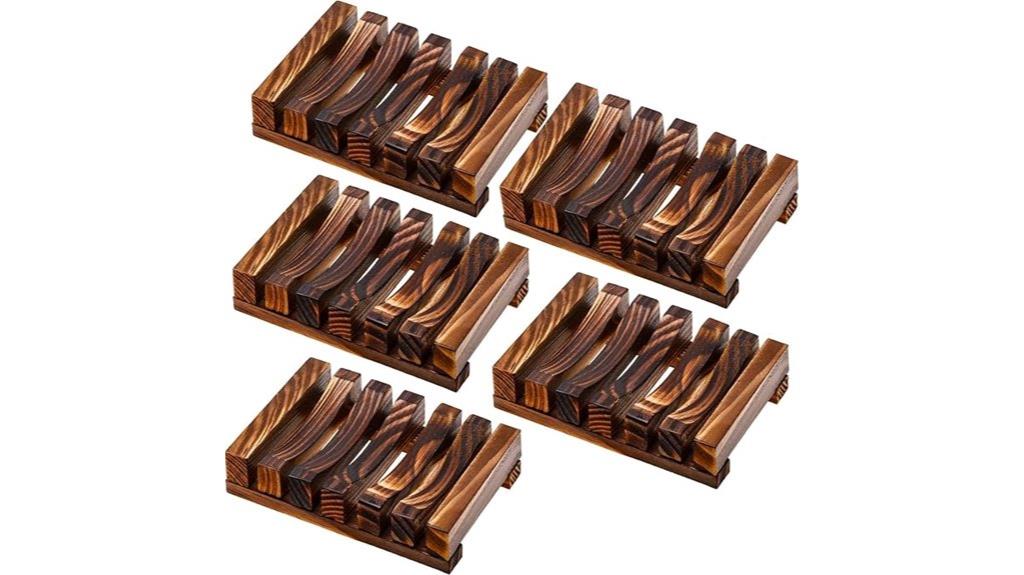 set of five wooden soap trays