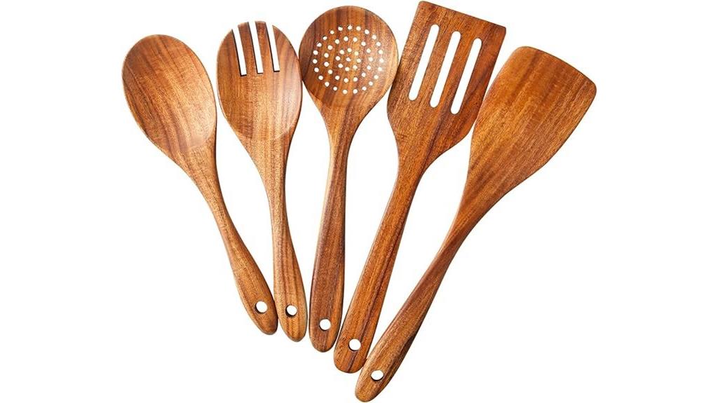 set of five wooden spoons