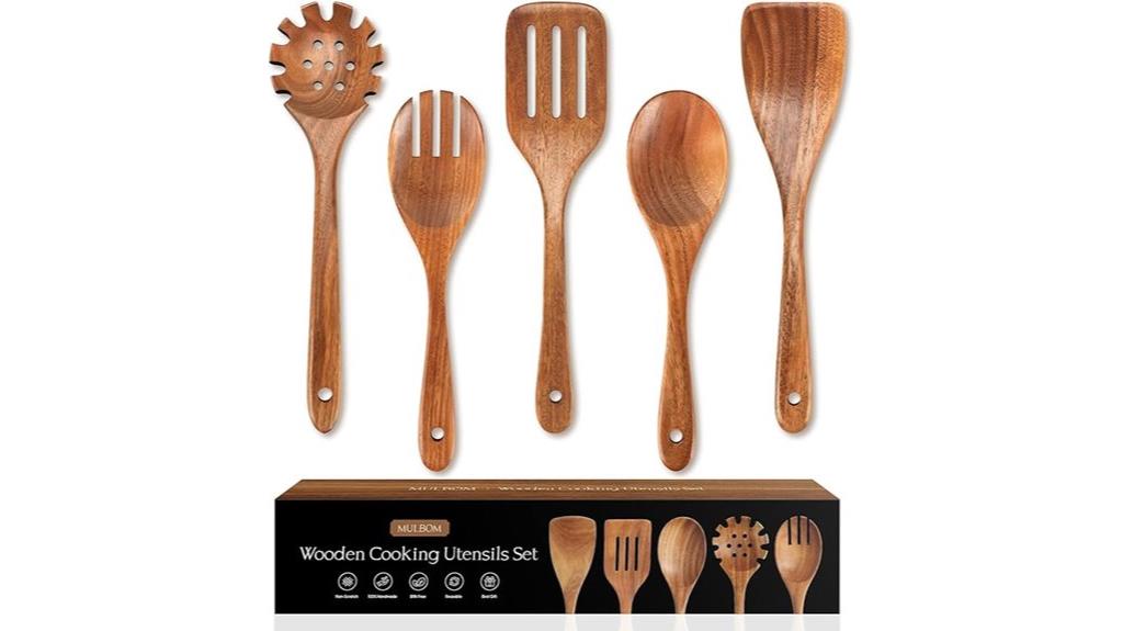 set of five wooden spoons
