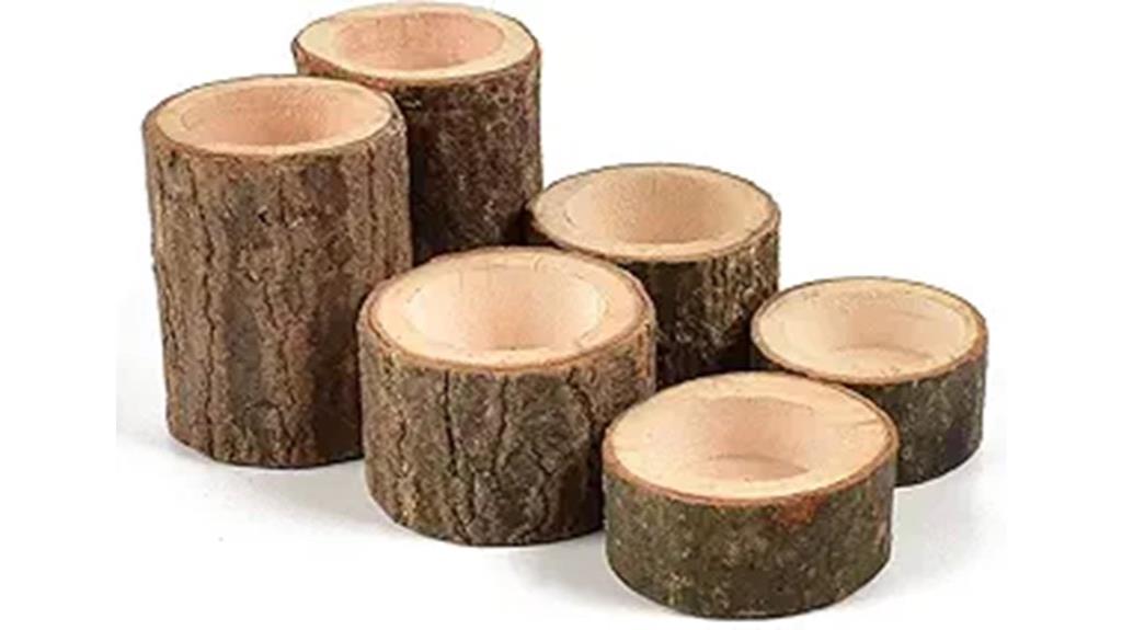 set of six wooden tea lights