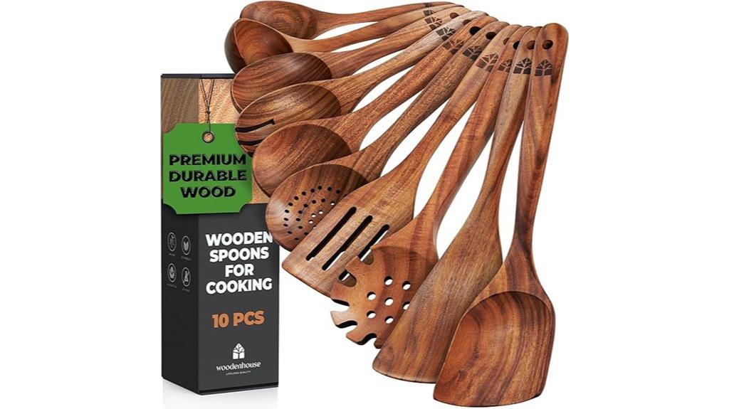 set of ten wooden spoons