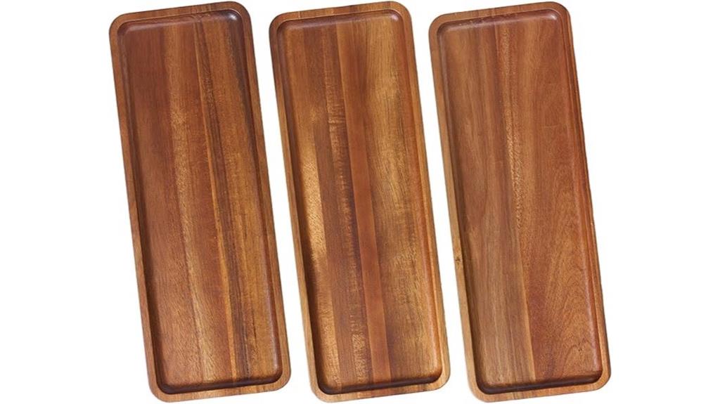 set of three acacia trays