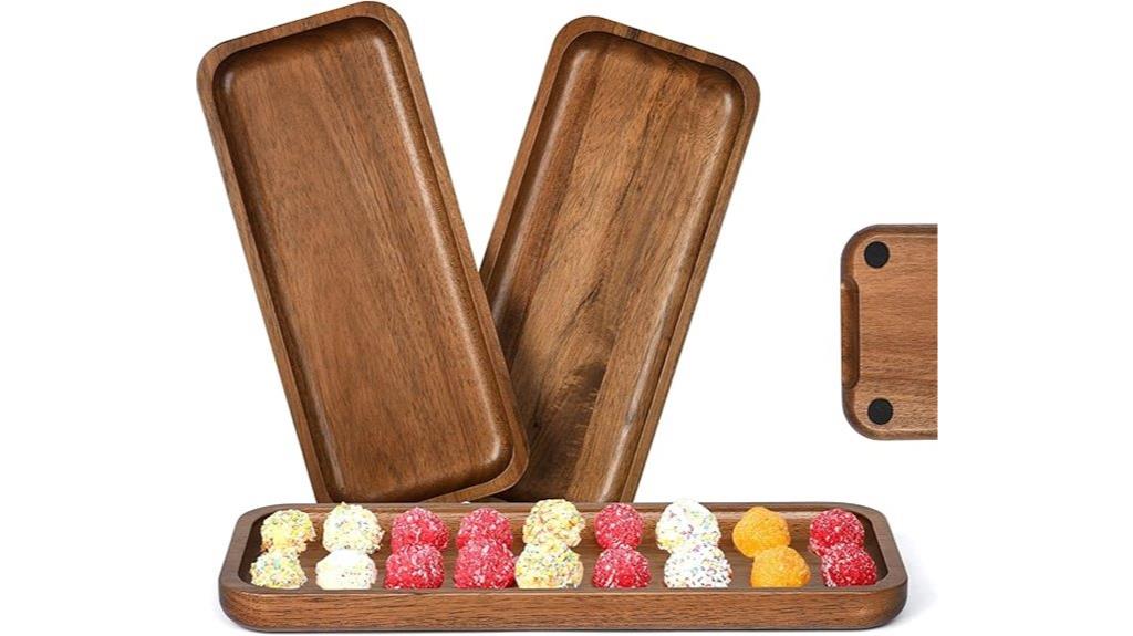 set of three acacia trays