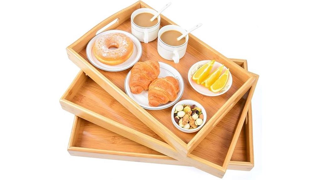 set of three bamboo trays
