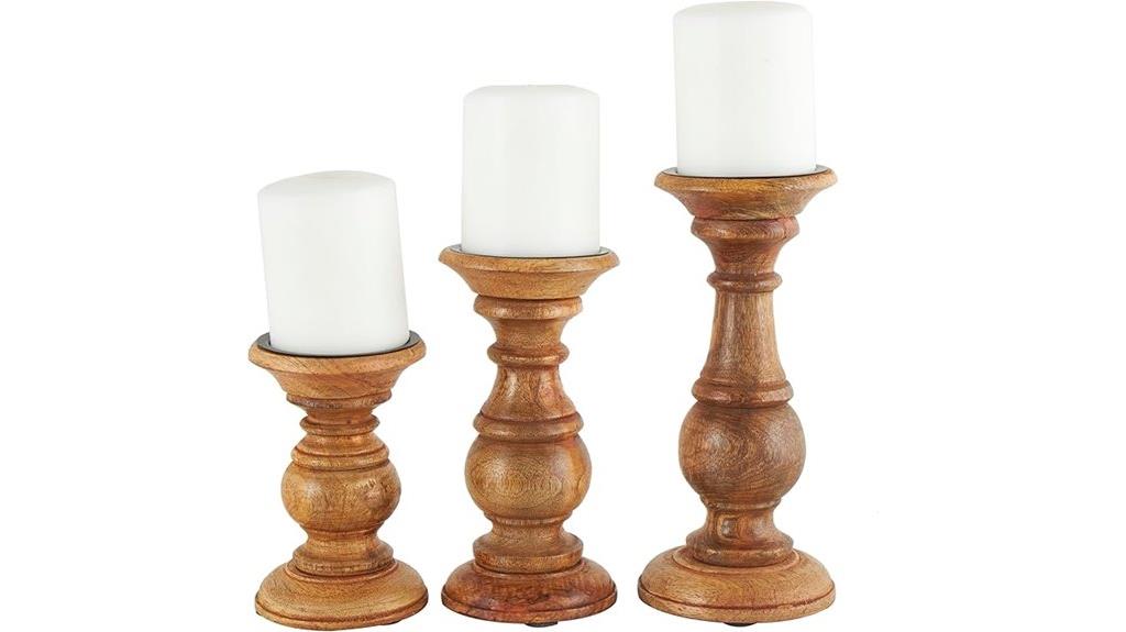 set of three mango wood candles