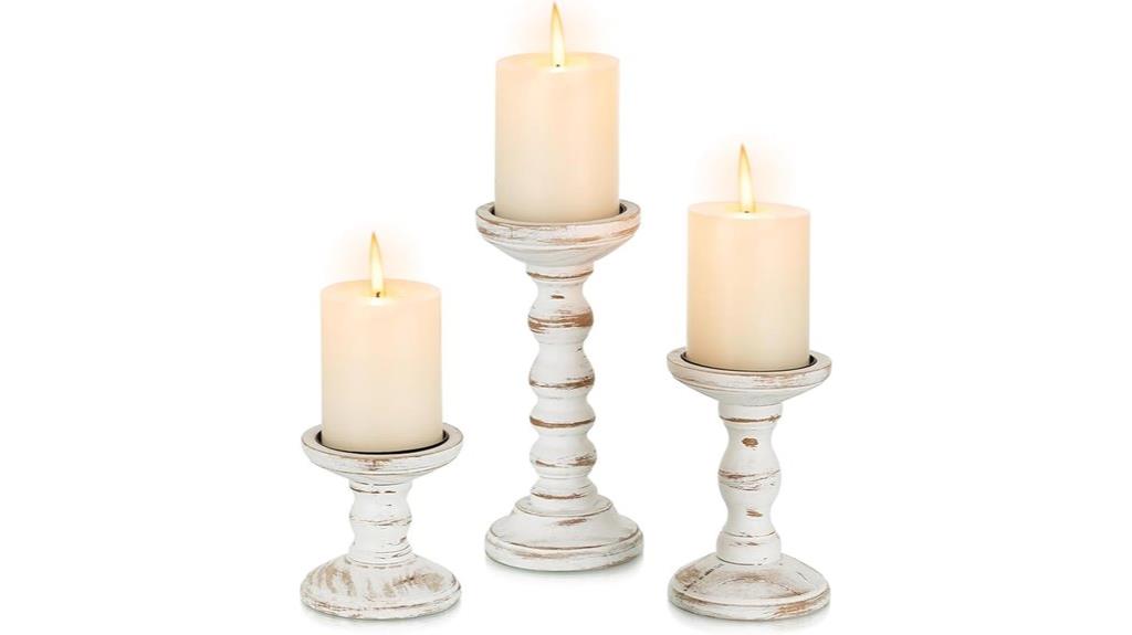 set of three wooden candle holders