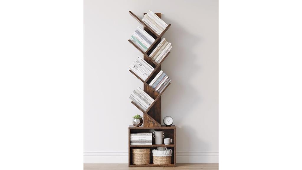 six tier wooden storage bookshelf