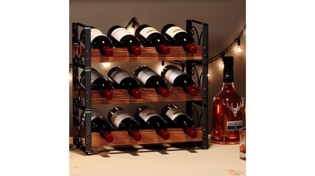 solid wood wrought iron wine rack