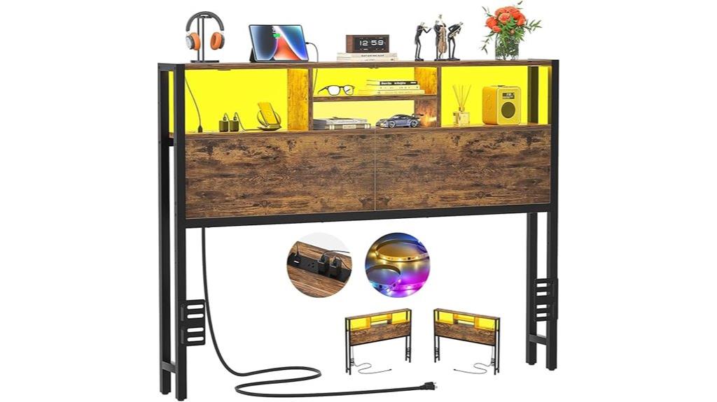 storage led bed headboard
