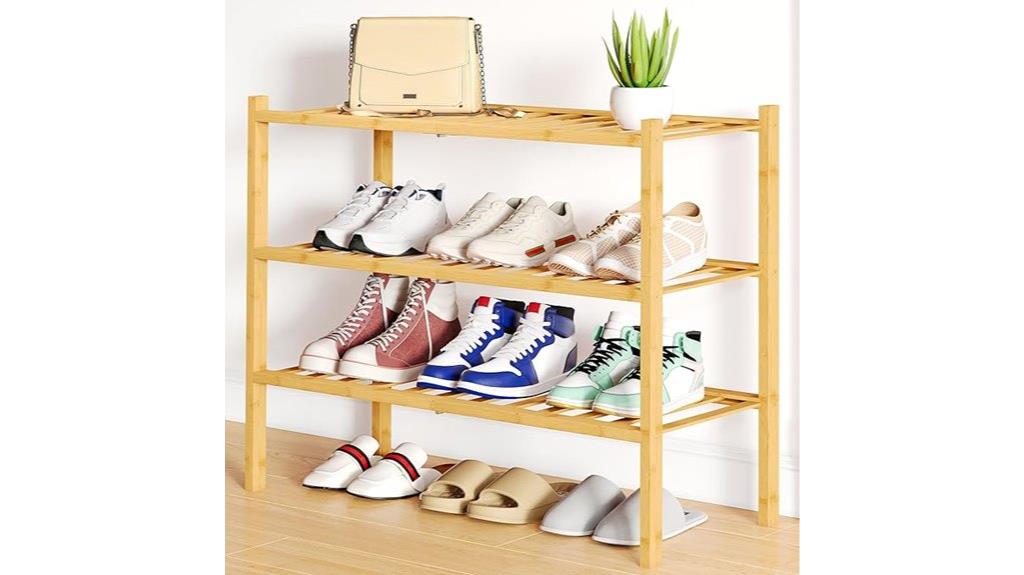 three tier bamboo shoe rack