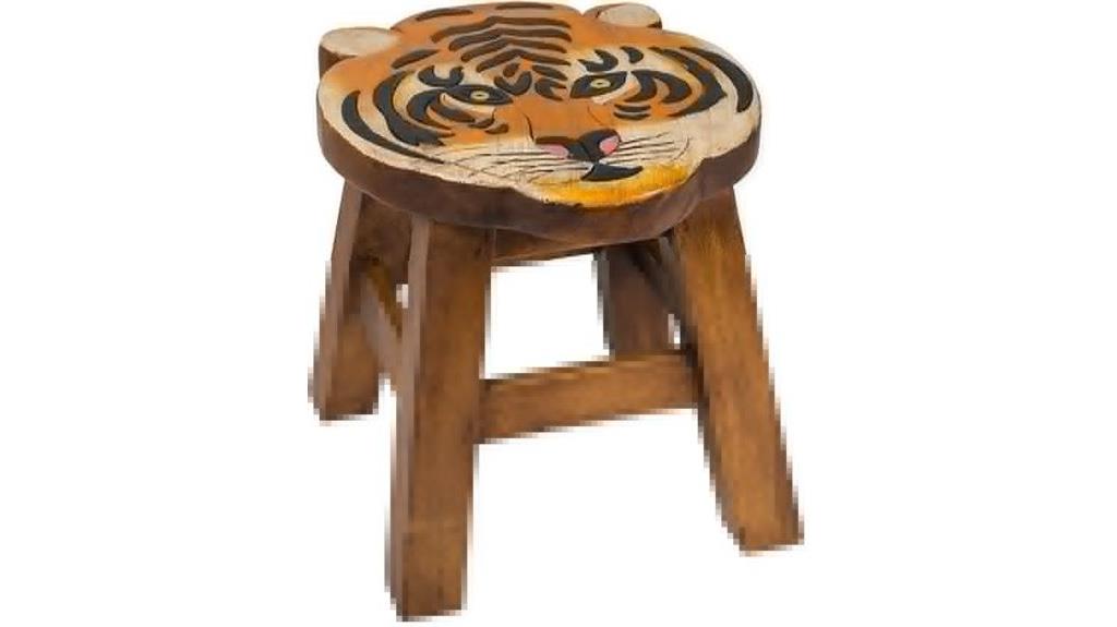 tiger carved acacia stool