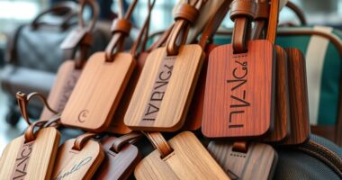 top wooden travel tags
