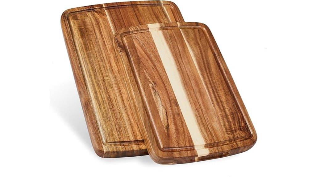 two acacia wood cutting boards