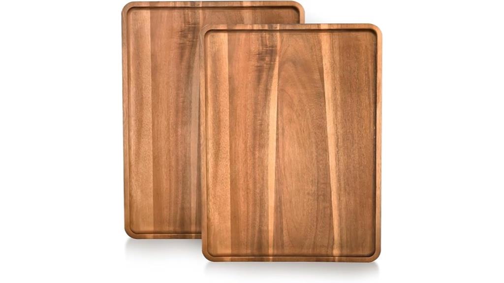 two acacia wood trays
