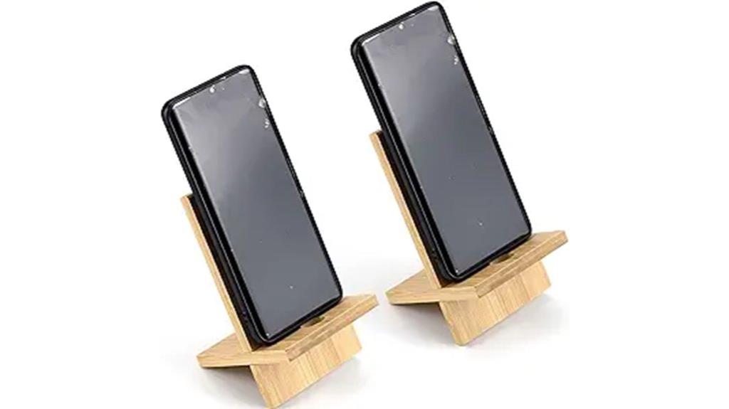 two bamboo phone stands
