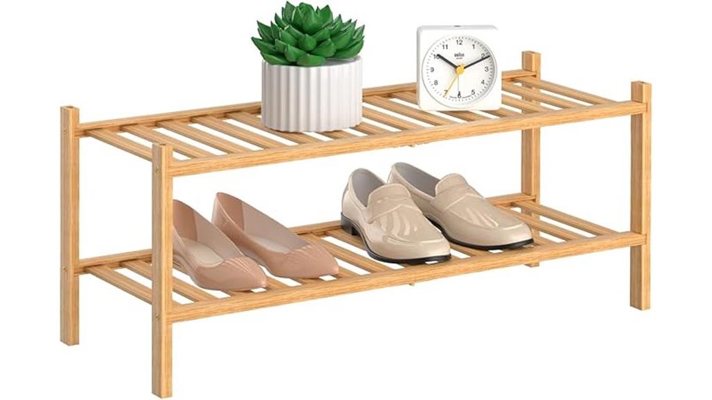 two level bamboo shoe organizer