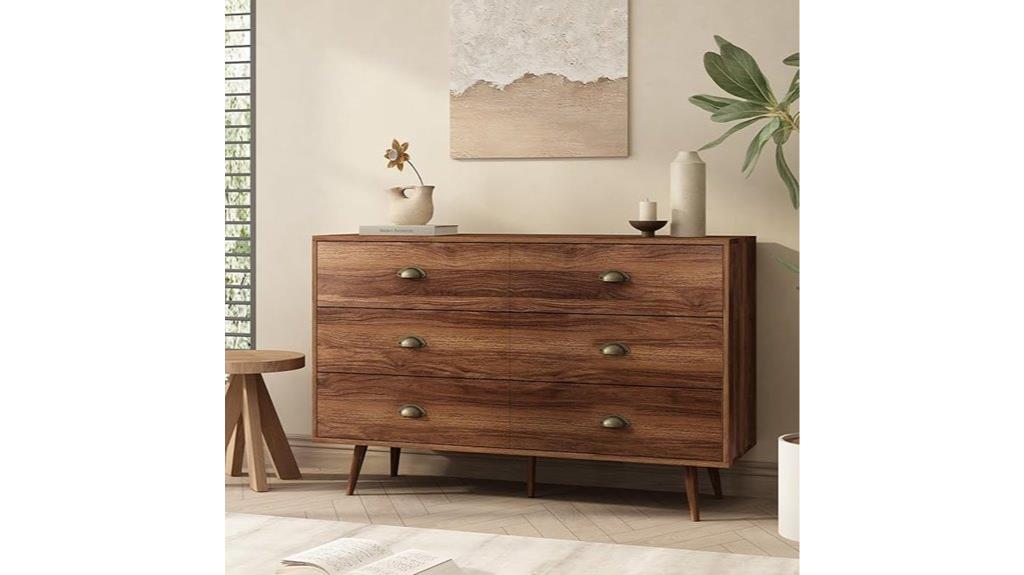 walnut brown six drawer dresser