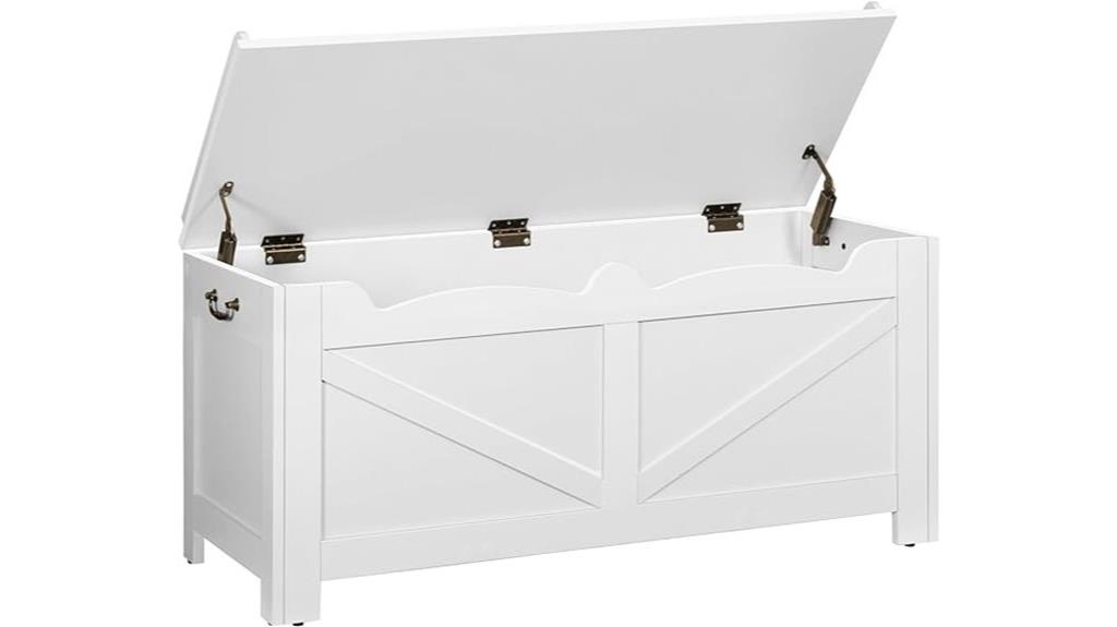 white storage chest with safety hinges