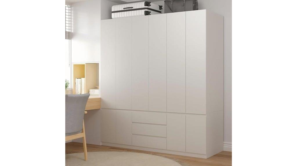 white wooden wardrobe with drawers