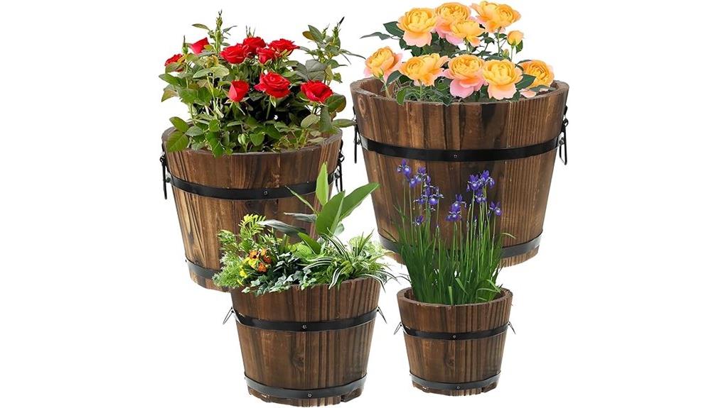 wooden barrel plant containers