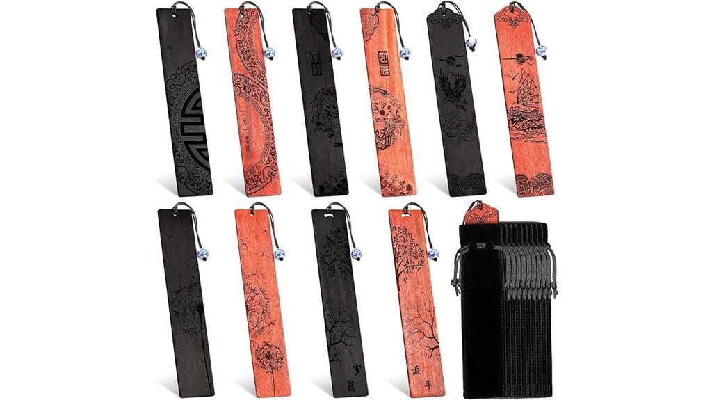 wooden bookmarks with velvet bags