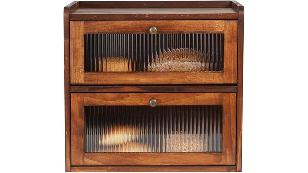 wooden bread box with window