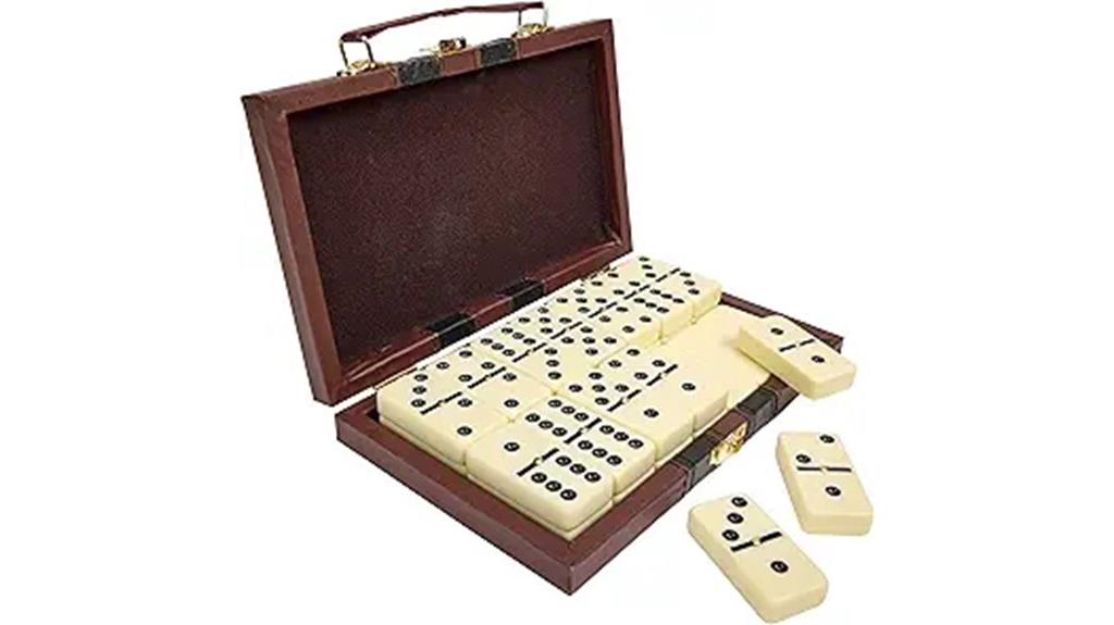 wooden case dominoes set