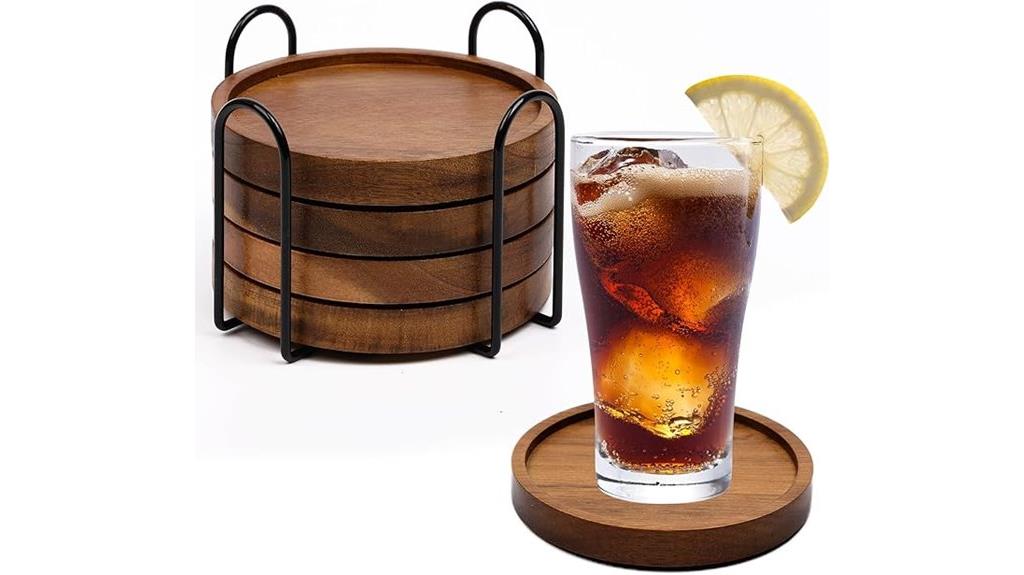 wooden coaster set with holder