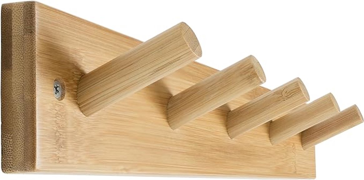 wooden coat rack with five pegs