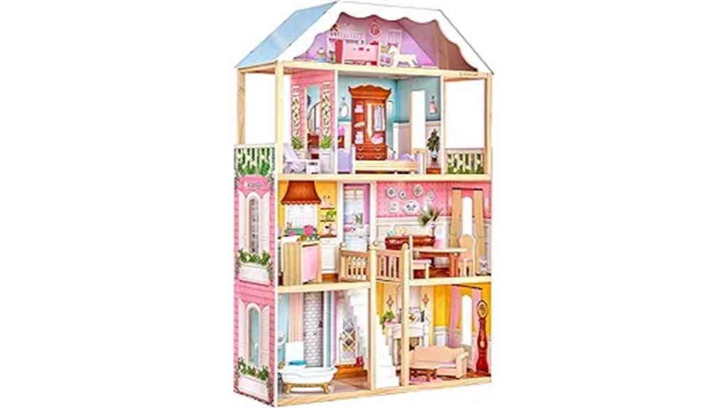 wooden dollhouse with accessories